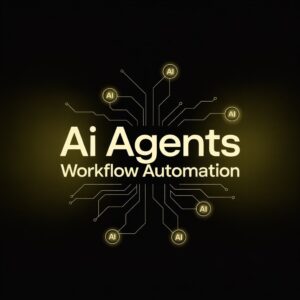 "Futuristic feature image showing AI agents and digital workflow automation on a black background with dark yellow tech elements and modern interface design"